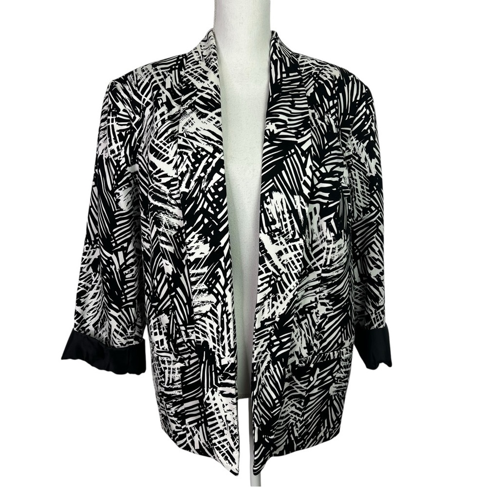 ALYX Woman Open Front Blazer Sz 24W Black/White Lined 3/4 Sleeves Cuffed